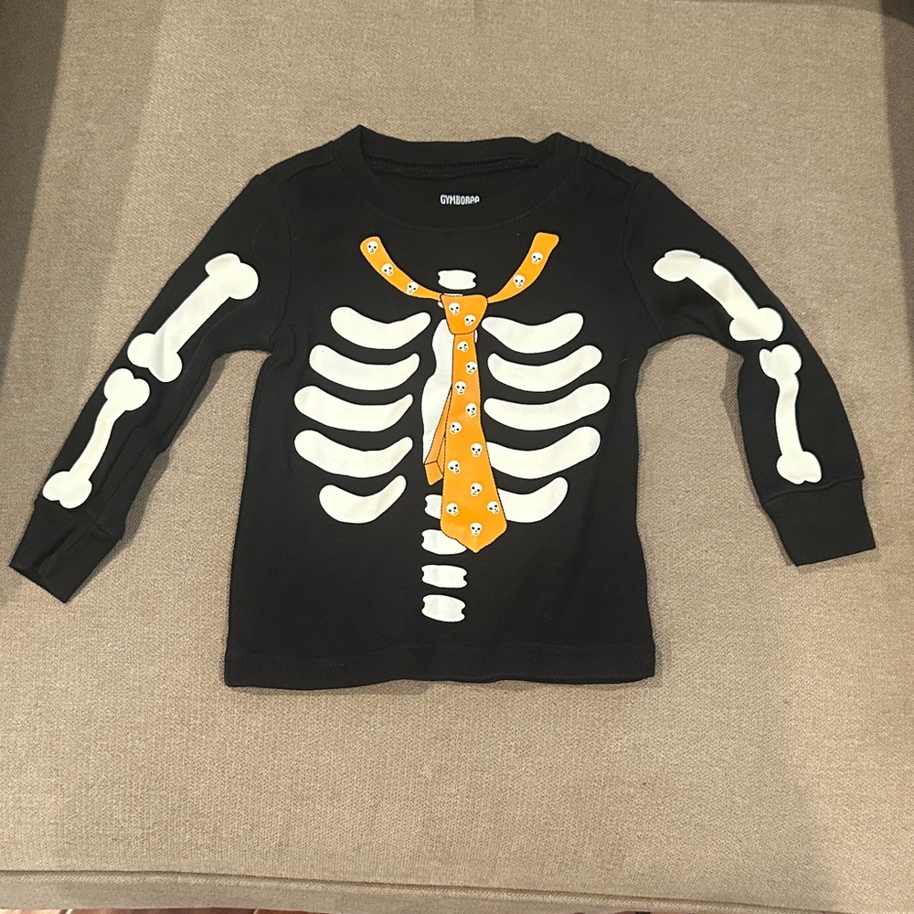 Gymboree Black Skeleton Long Sleeve Tee with Orange Tie